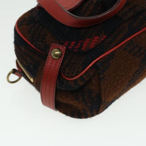 BURBERRY Blue Label Hand Bag Wool Leather 2way Red Black Auth ti771 - Picture 15 of 16